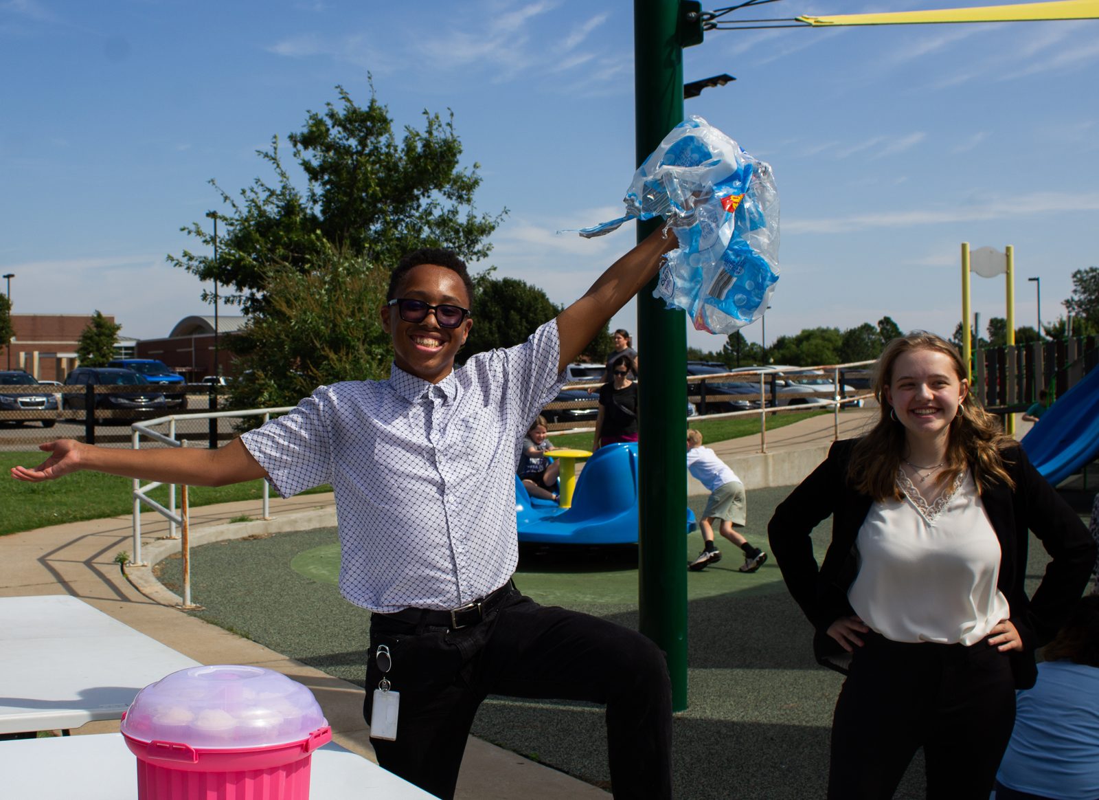 A playful moment at a community kickoff event